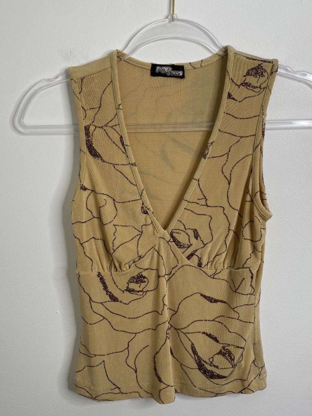 Pop Star Vtg 90s Sz S Beige Y2k Girly Fairy Feminine Top Dainty Blouse Glitter